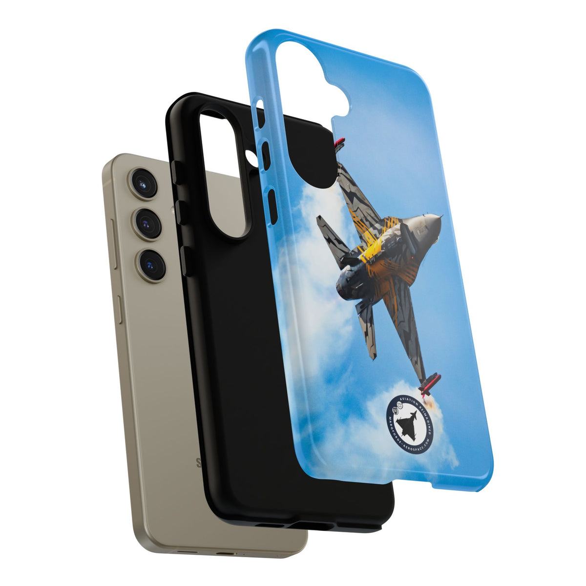 Tiger-striped Belgian F-16 banking hard with smoke aviation photo Samsung Galaxy tough phone case – view 43