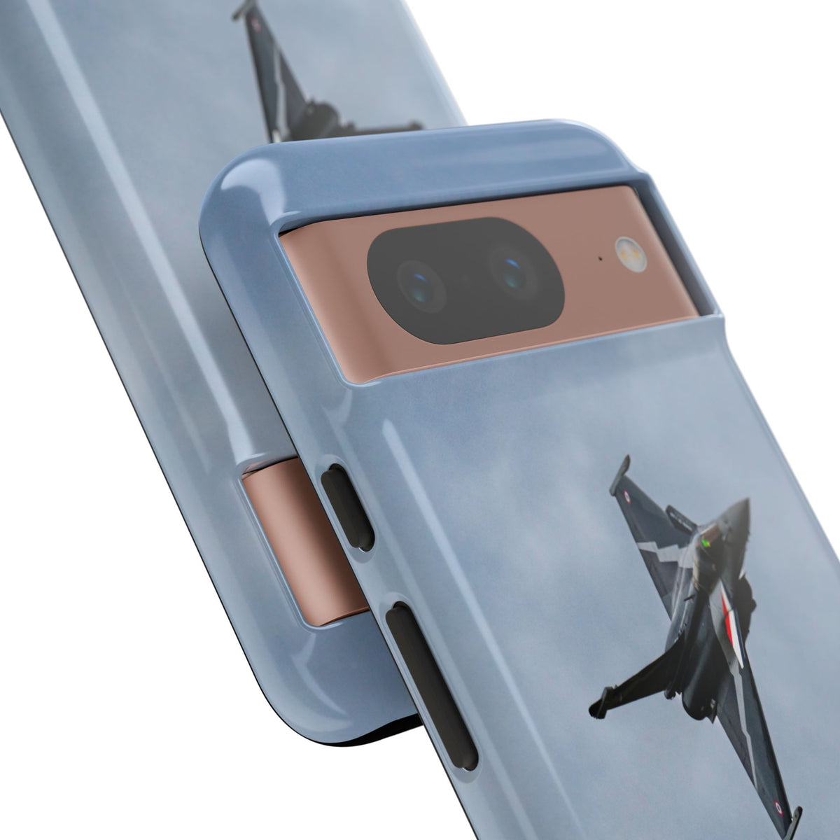 Dark grey striped Rafale banking nose-high in cloud aviation photo Google Pixel tough phone case – view 15