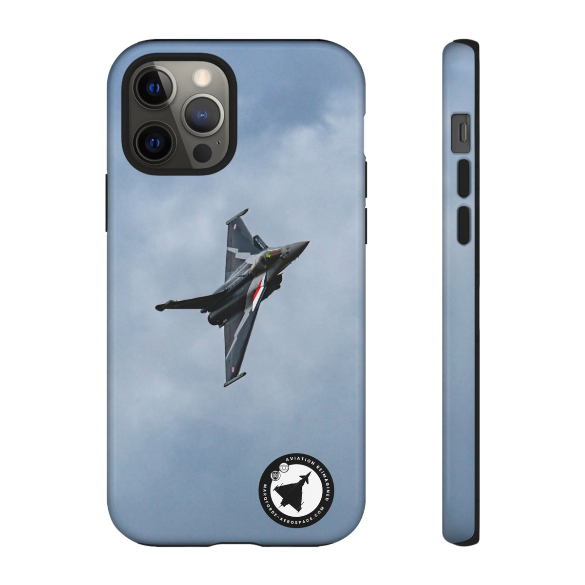 Dark grey striped Rafale banking nose-high in cloud aviation photo iPhone tough phone case – view 7