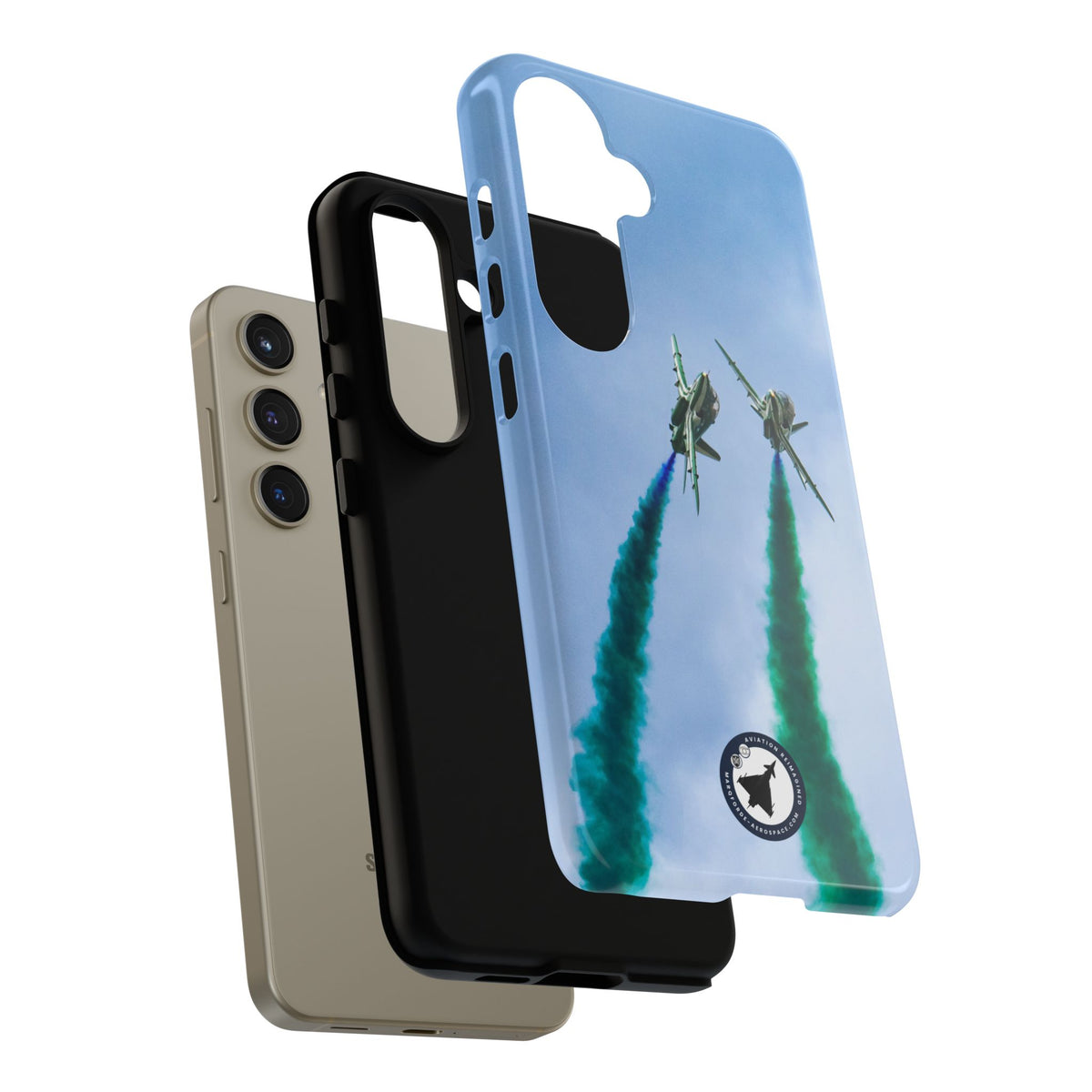 Two Saudi Hawks jets crossing in green smoke aviation photo Samsung Galaxy tough phone case – view 38