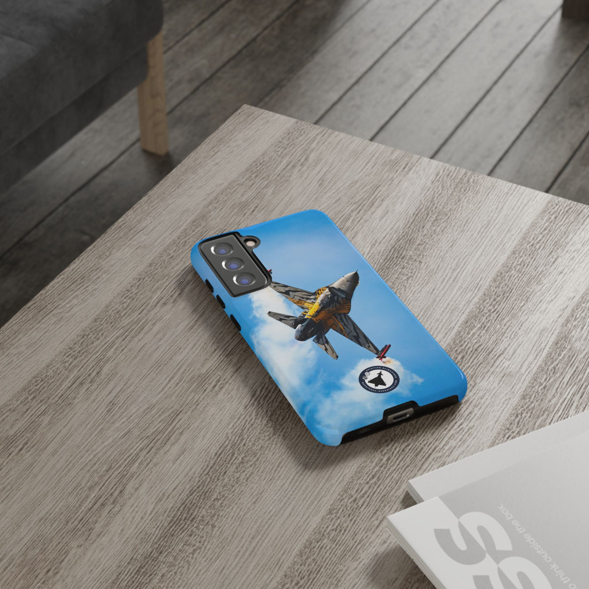 Tiger-striped Belgian F-16 banking hard with smoke aviation photo Samsung Galaxy tough phone case – view 28