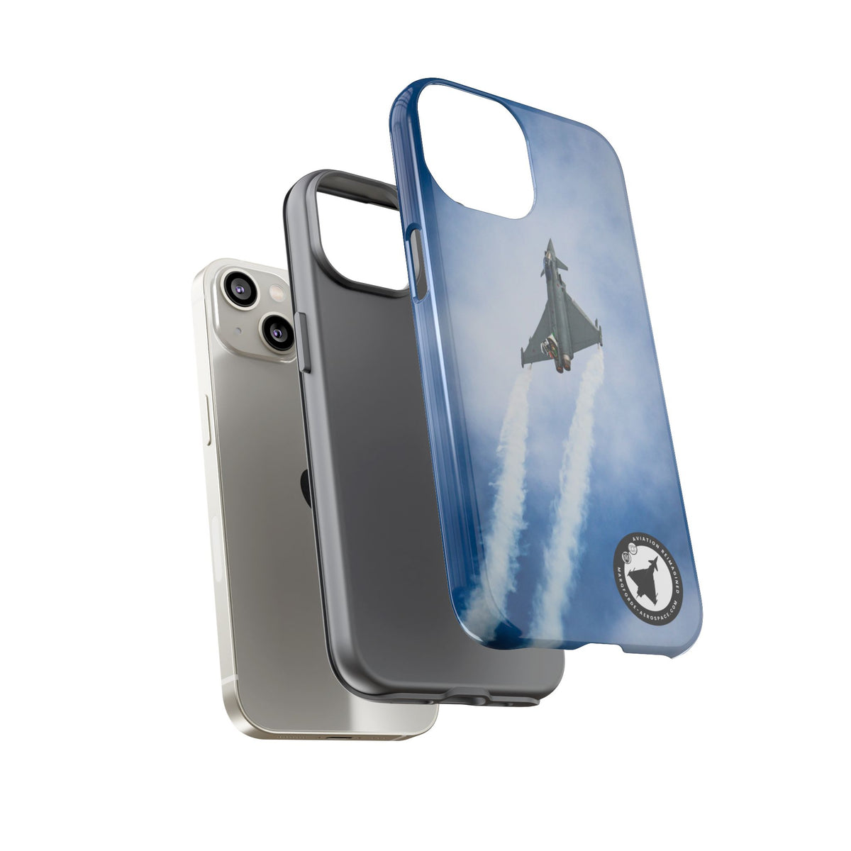 Italian Eurofighter climbing with twin white trails aviation photo iPhone tough phone case – view 25