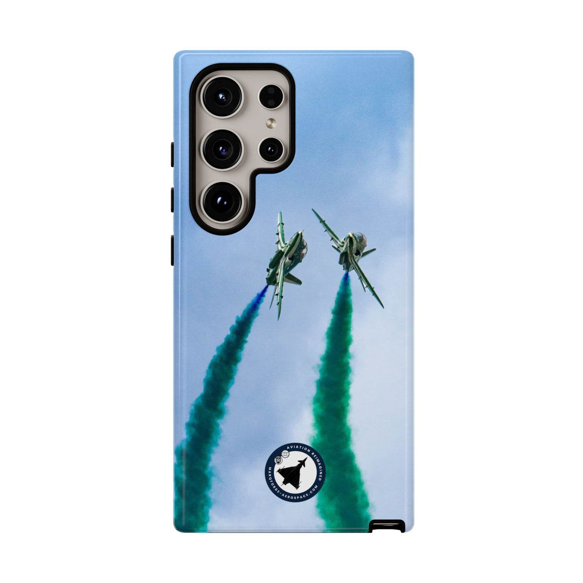 Two Saudi Hawks jets crossing in green smoke aviation photo Samsung Galaxy tough phone case – view 14