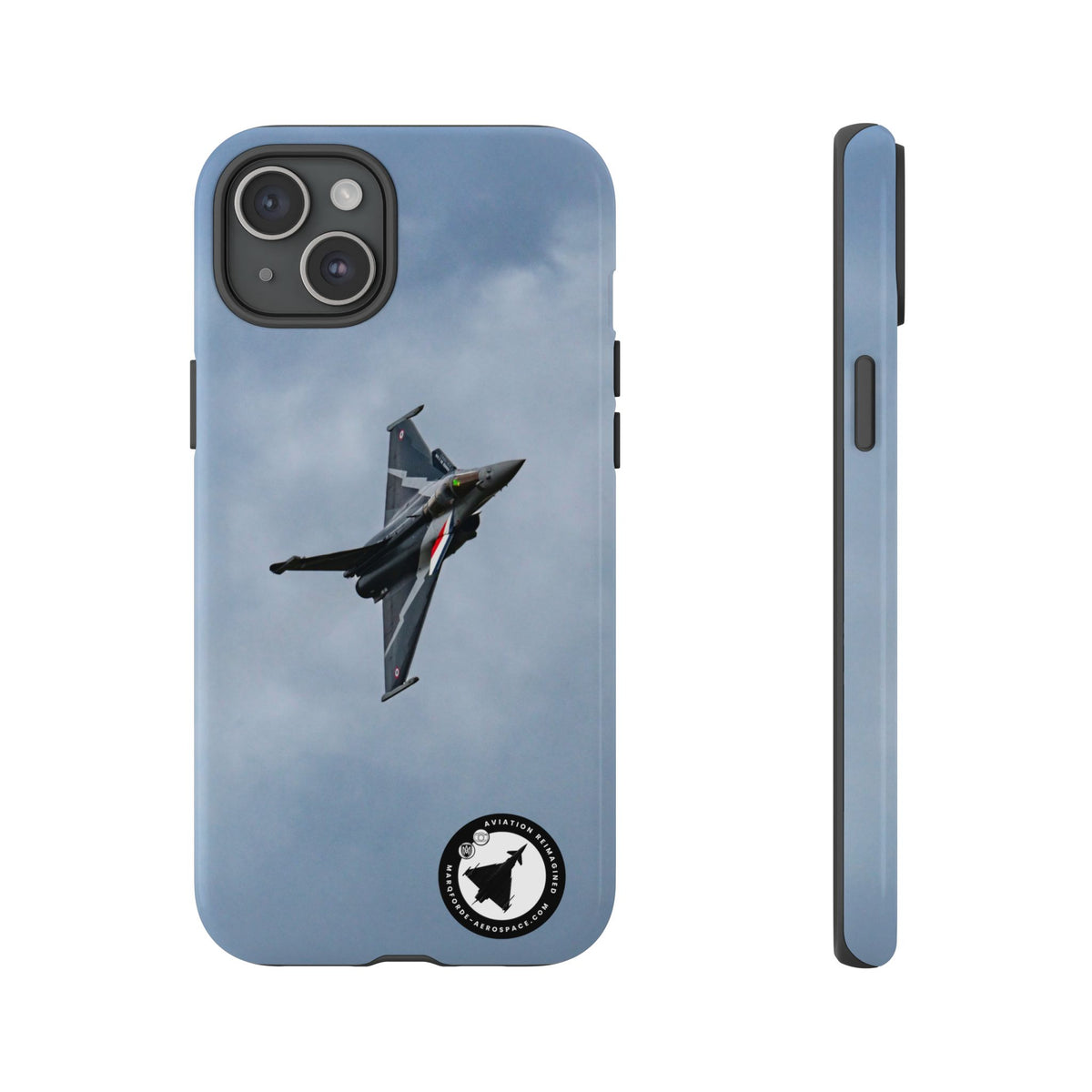 Dark grey striped Rafale banking nose-high in cloud aviation photo iPhone tough phone case – view 13