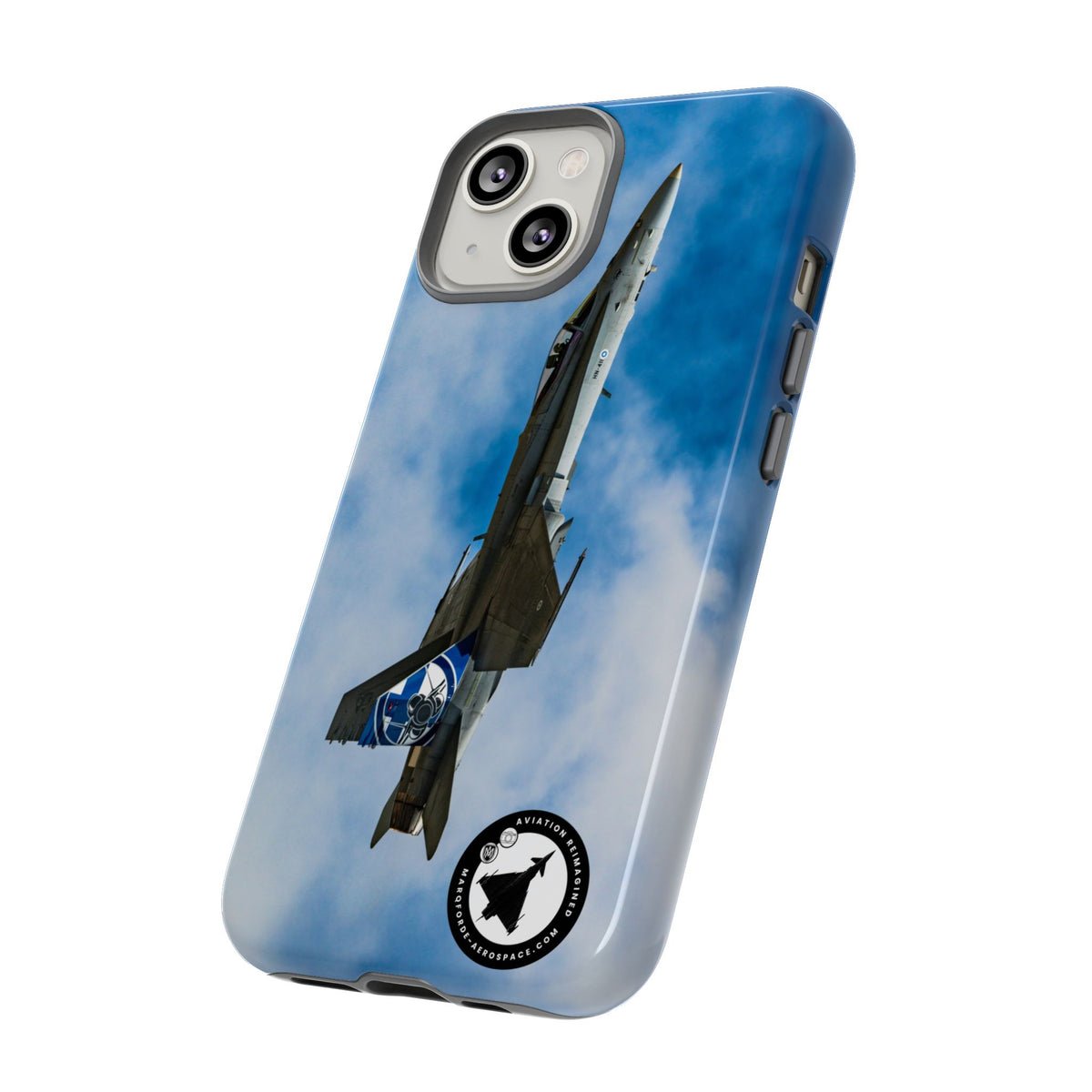 Finnish Hornet climbing with blue and white tail art aviation photo iPhone tough phone case – view 17