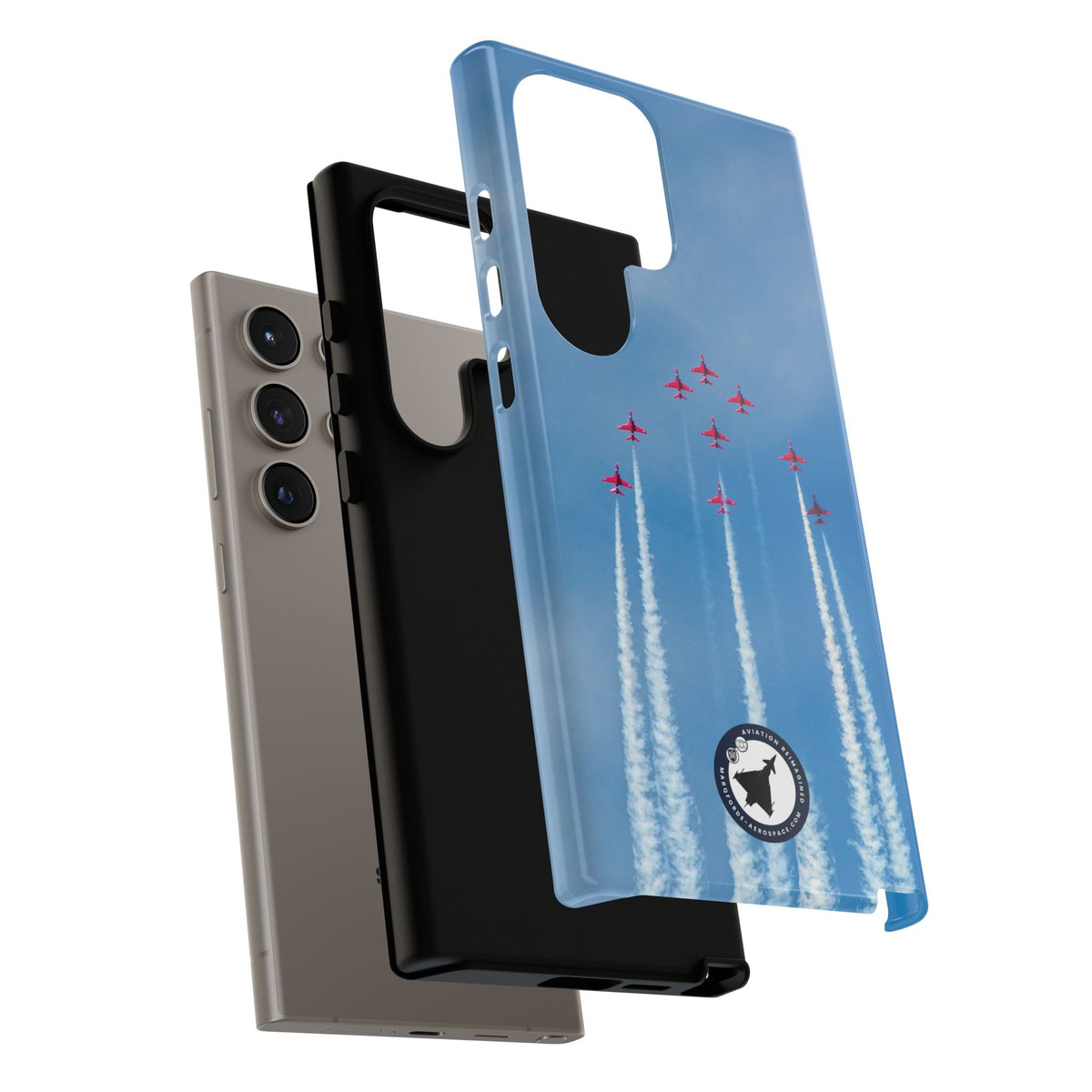 Nine Red Arrows Hawks climbing with white smoke aviation photo Samsung Galaxy tough phone case – view 49