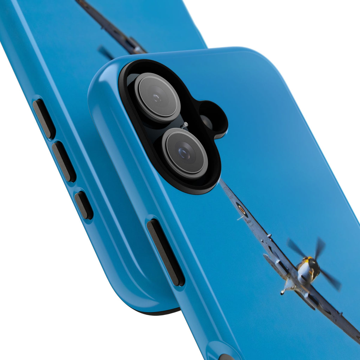 Camouflaged RAF Spitfire banking in a blue sky aviation photo iPhone tough phone case – view 56