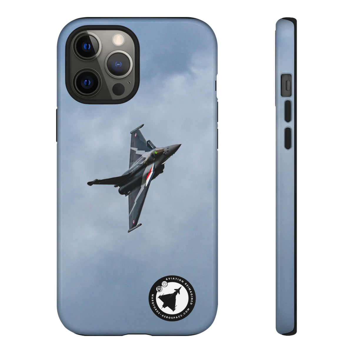 Dark grey striped Rafale banking nose-high in cloud aviation photo iPhone tough phone case – view 8