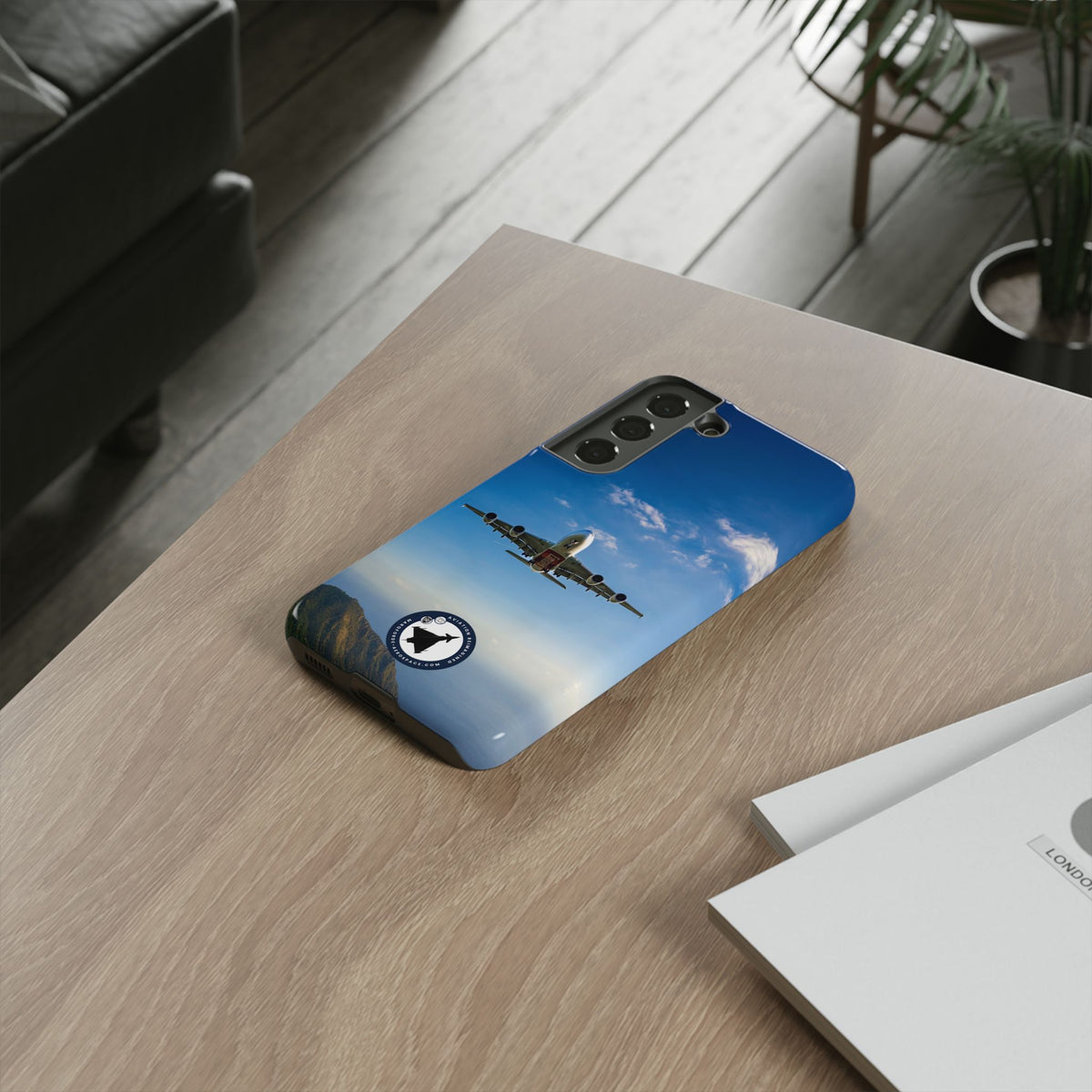 Emirates Airbus A380 climbing head-on over coastline aviation photo Samsung Galaxy tough phone case – view 30