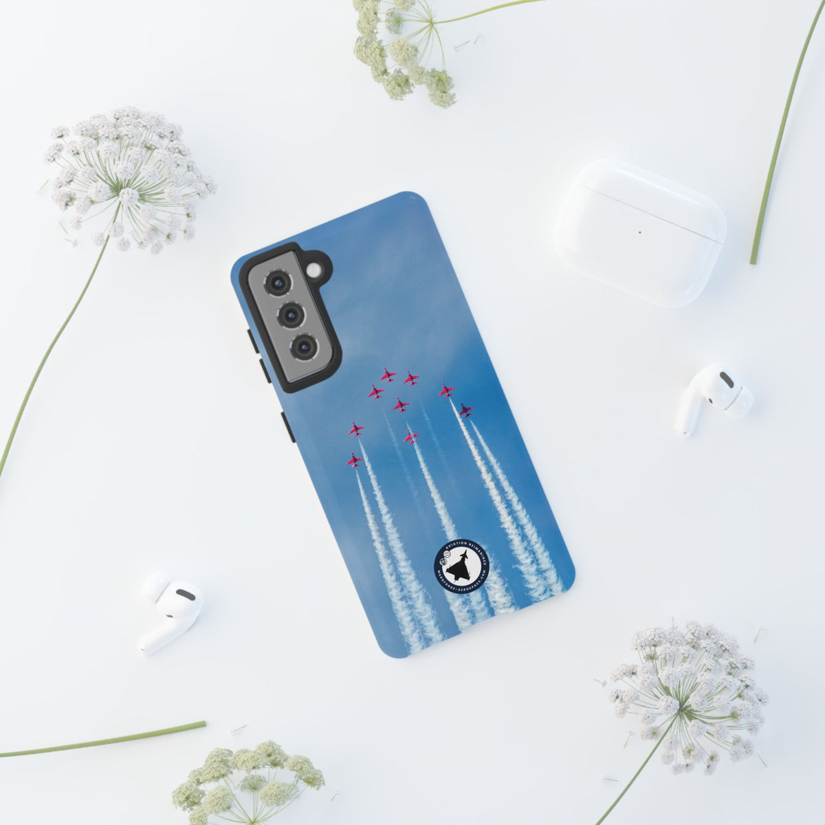 Nine Red Arrows Hawks climbing with white smoke aviation photo Samsung Galaxy tough phone case – view 24