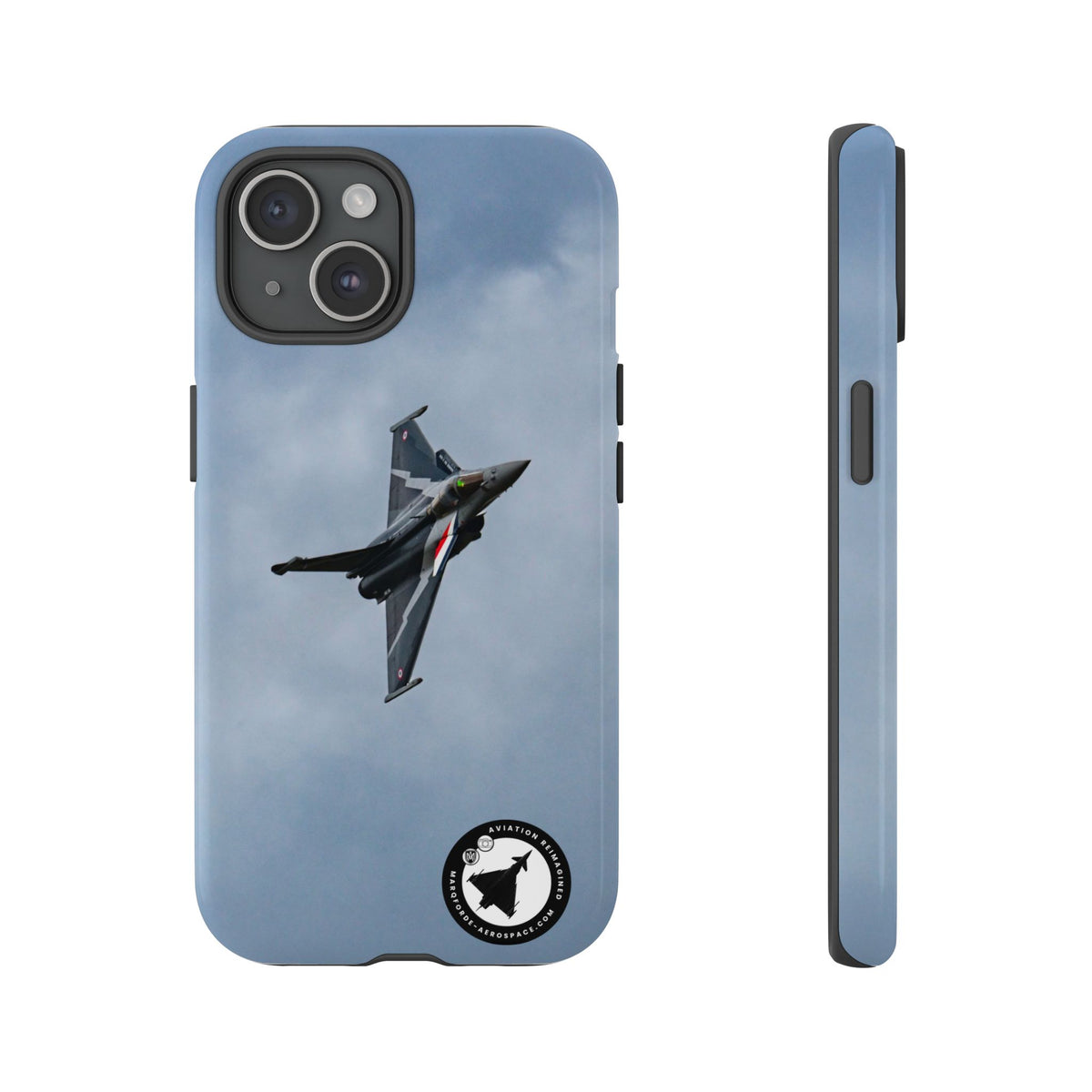Dark grey striped Rafale banking nose-high in cloud aviation photo iPhone tough phone case – view 12