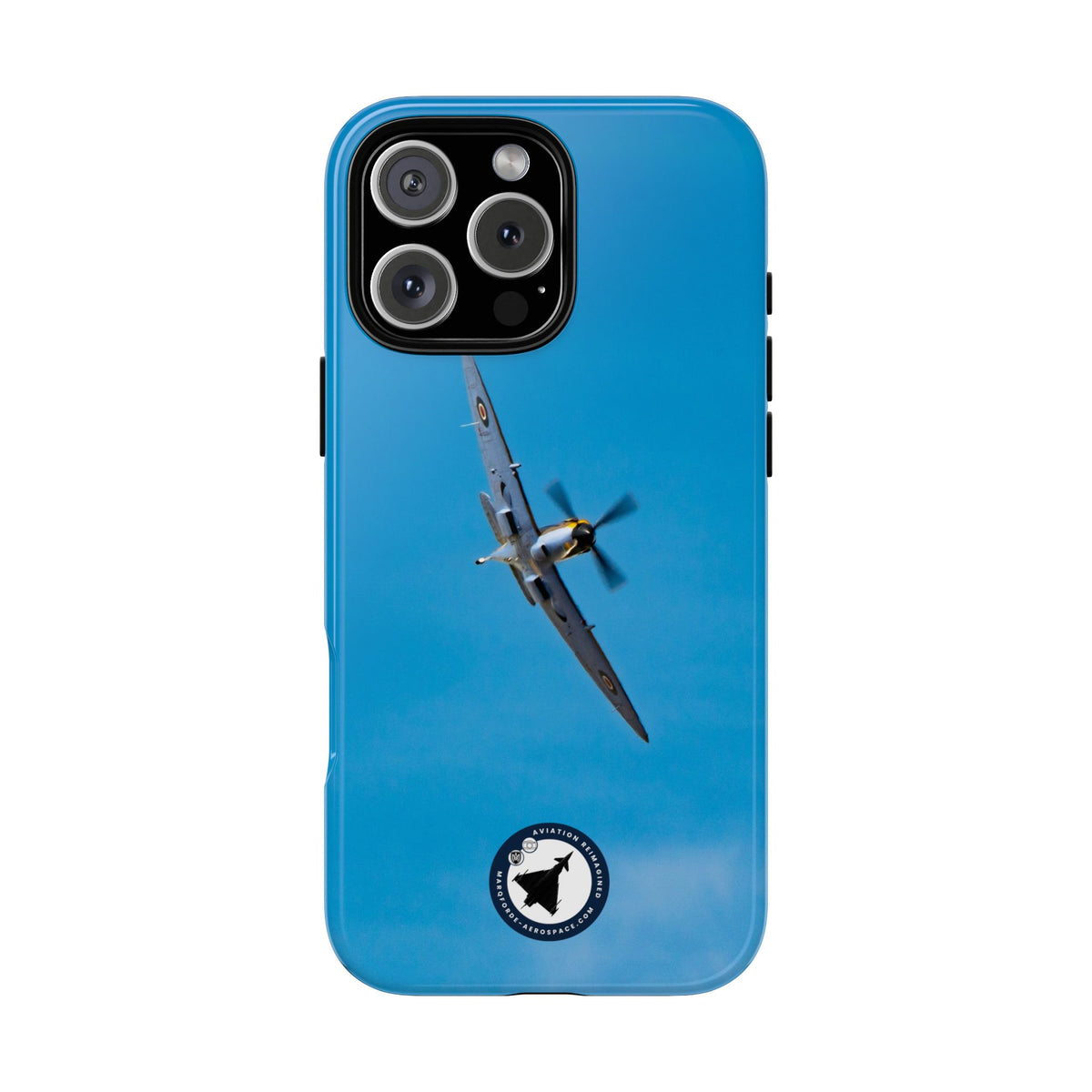 Camouflaged RAF Spitfire banking in a blue sky aviation photo iPhone tough phone case – view 30