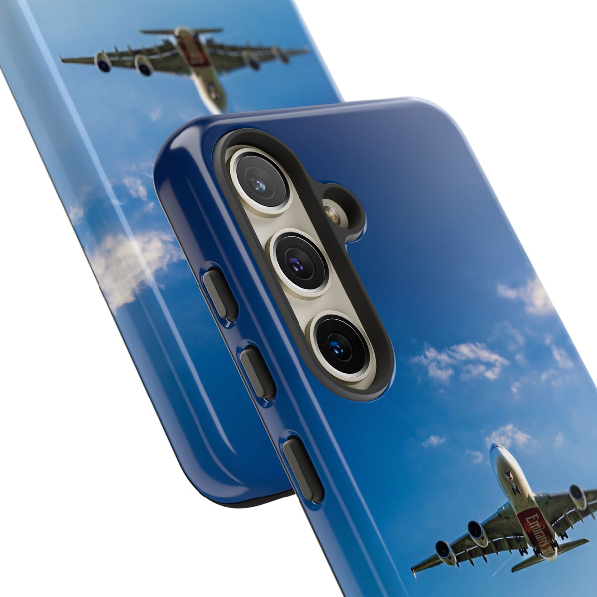 Emirates Airbus A380 climbing head-on over coastline aviation photo Samsung Galaxy tough phone case – view 42
