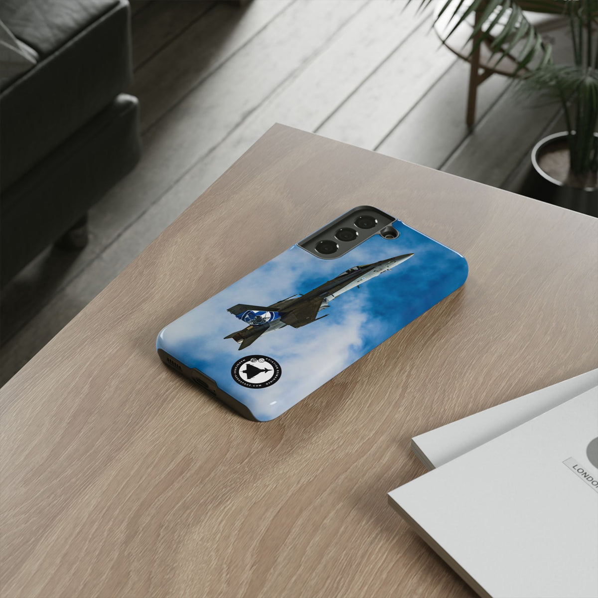 Finnish Hornet climbing with blue and white tail art aviation photo Samsung Galaxy tough phone case – view 26