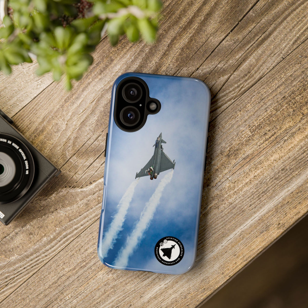 Italian Eurofighter climbing with twin white trails aviation photo iPhone tough phone case – view 39