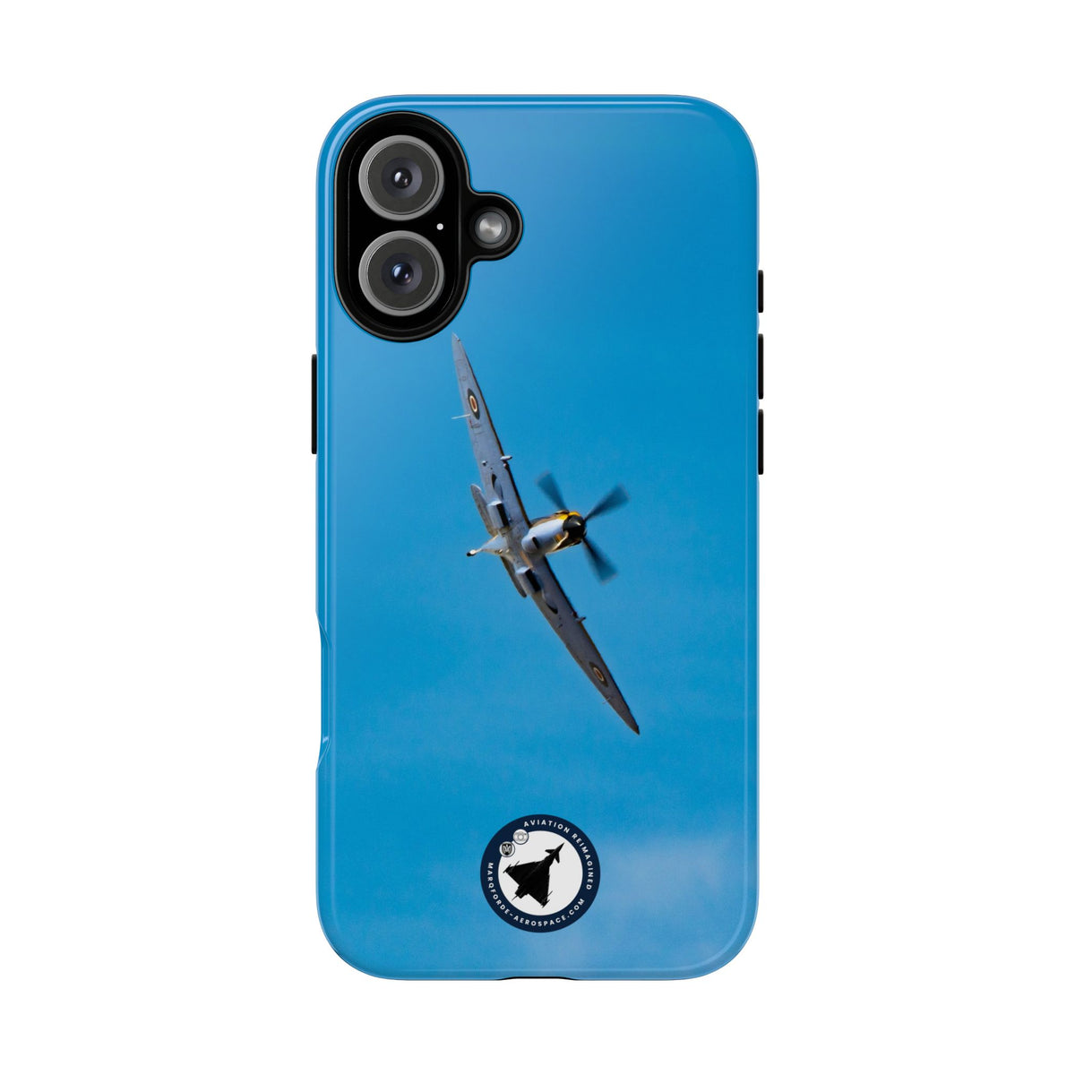 Camouflaged RAF Spitfire banking in a blue sky aviation photo iPhone tough phone case – view 28