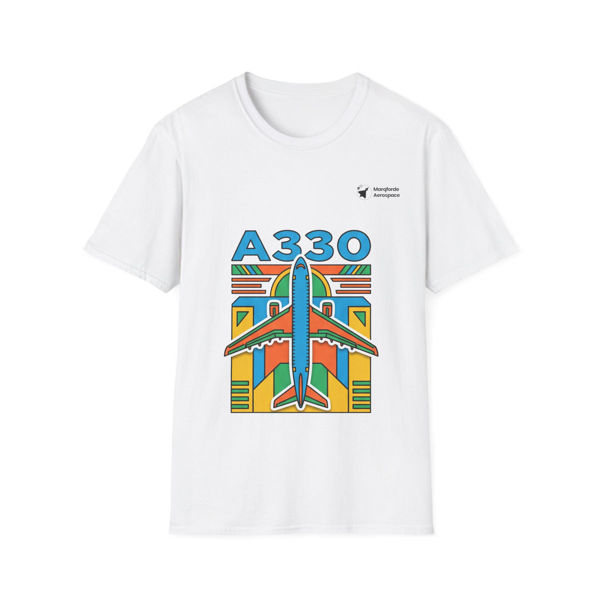 Atlantic A330 aviation graphic on a white unisex t-shirt