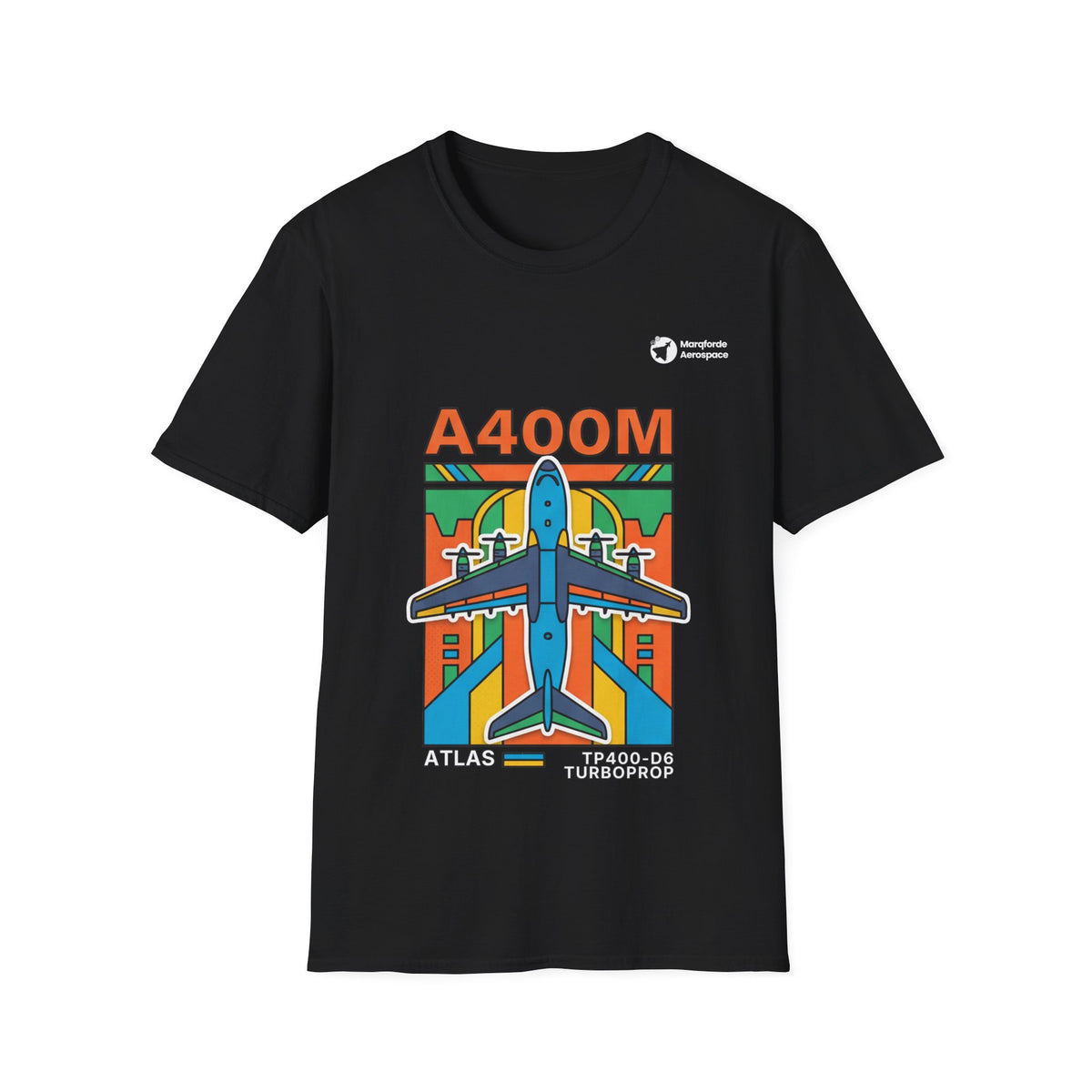Atlas Ascent aviation graphic on a black unisex t-shirt