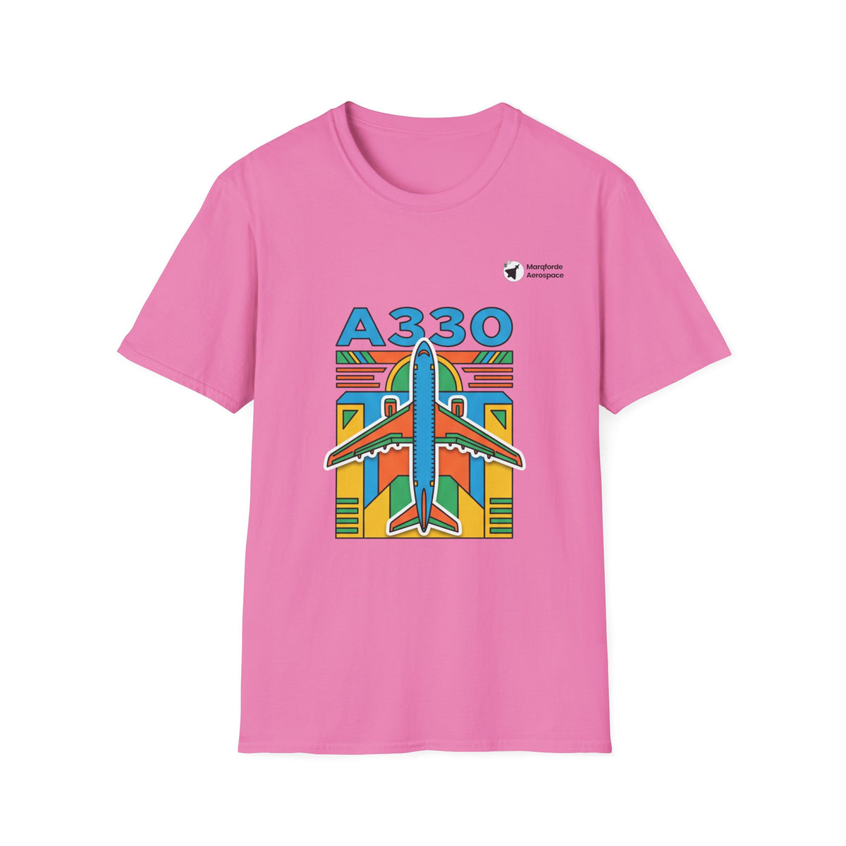 Atlantic A330 aviation graphic on an azalea unisex t-shirt