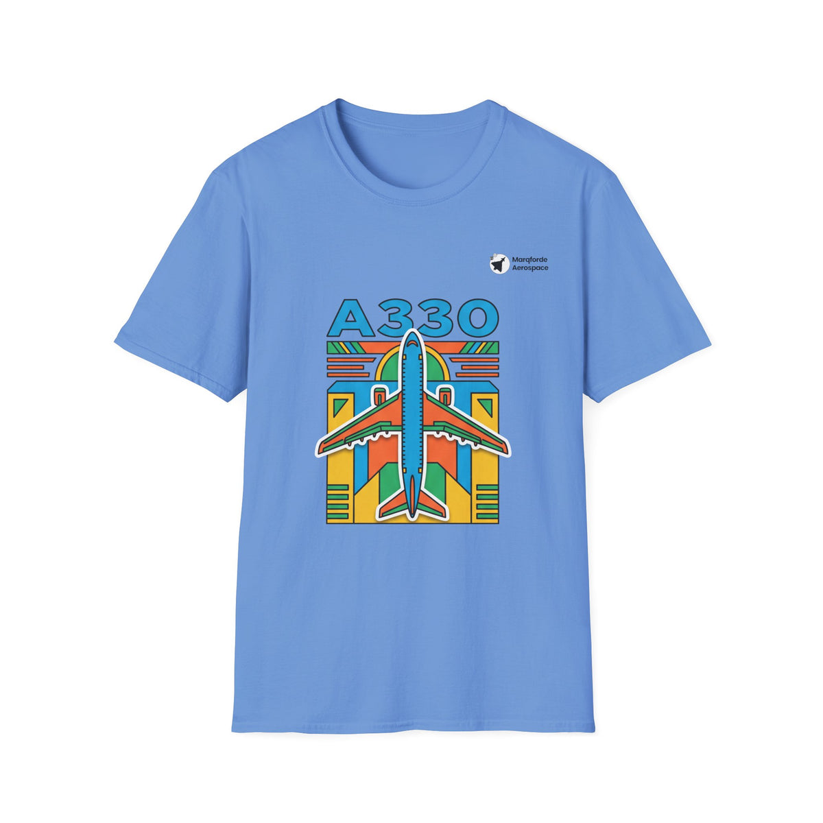 Atlantic A330 aviation graphic on a carolina blue unisex t-shirt