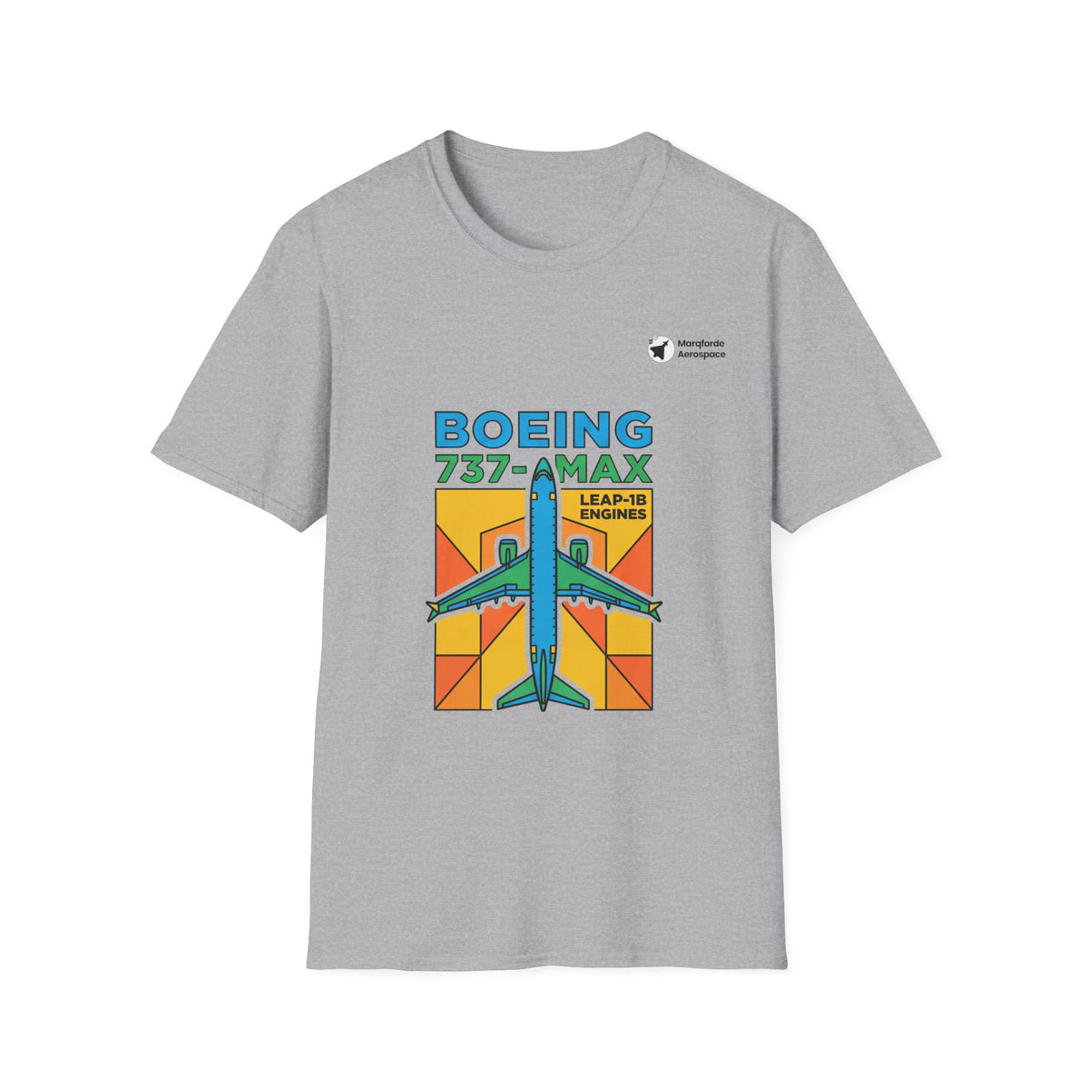 B737-MAX Momentum aviation graphic on a sport grey unisex t-shirt