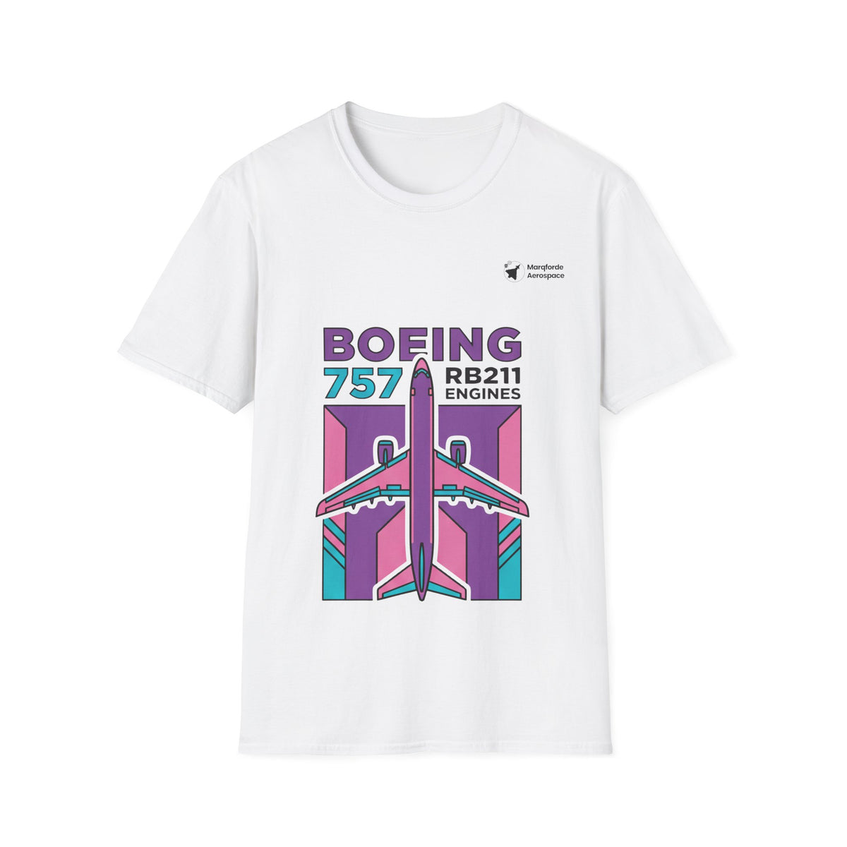 RB211 Roar Boeing 757 aviation graphic on a white unisex t-shirt