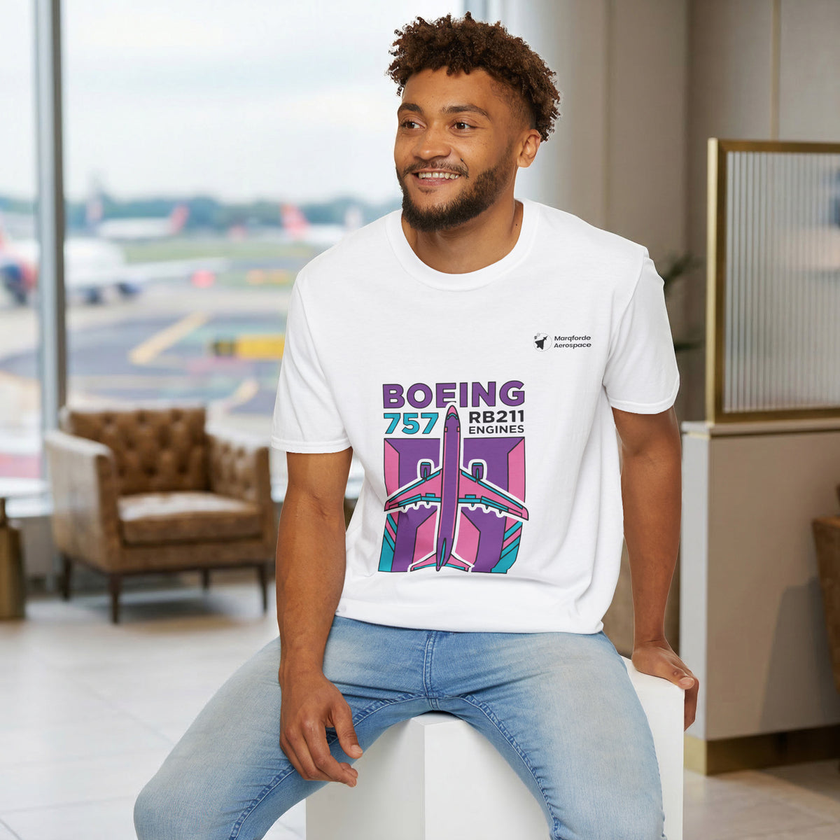 RB211 Roar Boeing 757 aviation graphic on a white unisex t-shirt – view 2