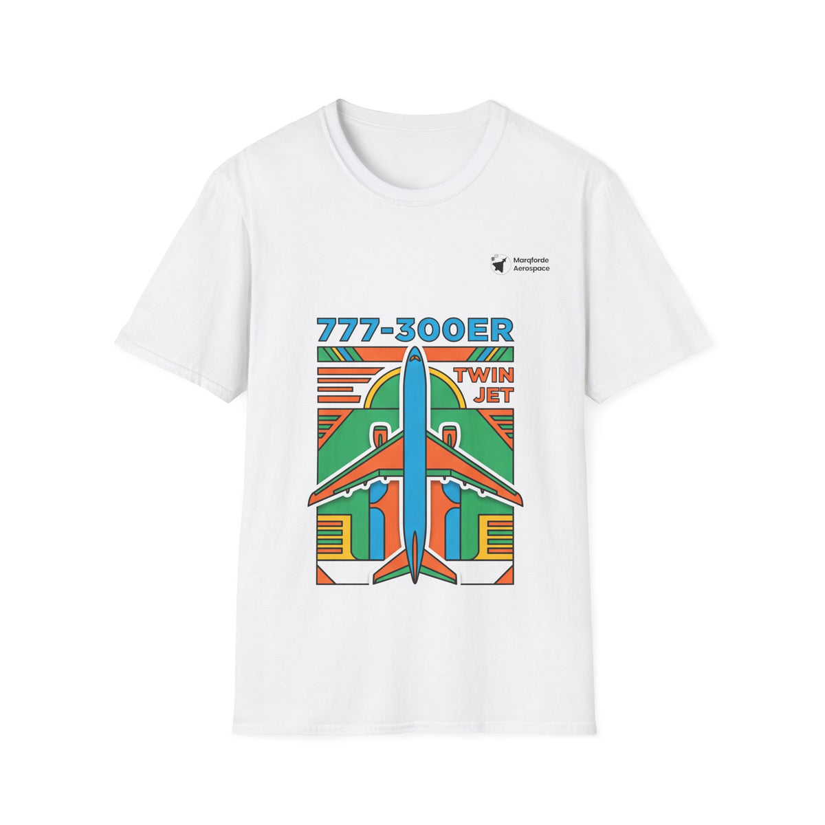 Triple Titan 777 aviation graphic on a white unisex t-shirt