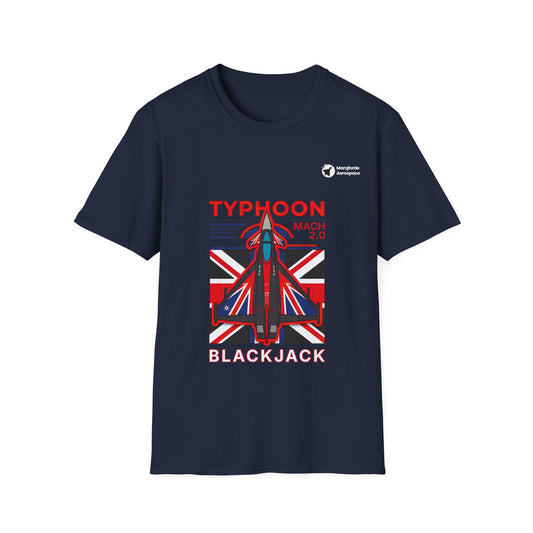 Blackjack Blast aviation graphic on a navy unisex t-shirt
