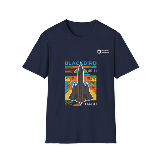 Blackbird Blaze aviation graphic on a navy unisex t-shirt