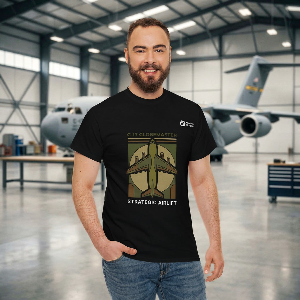 C-17 Cargo Colossus aviation graphic on a black unisex t-shirt – view 2