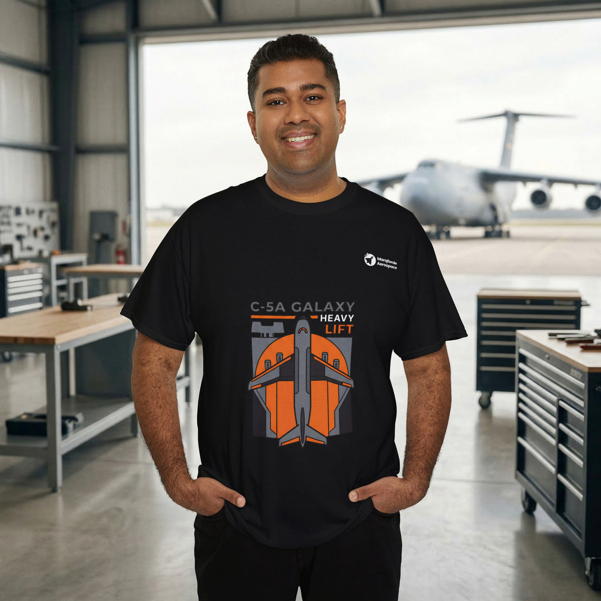 Galaxy Giant aviation graphic on a black unisex t-shirt – view 2