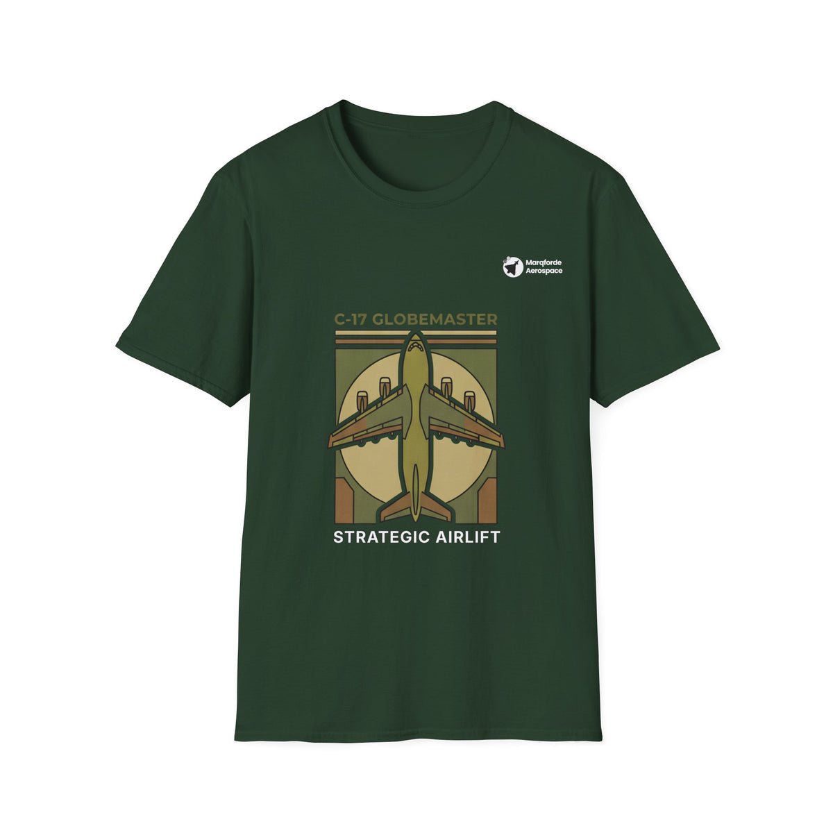 C-17 Cargo Colossus aviation graphic on a forest green unisex t-shirt