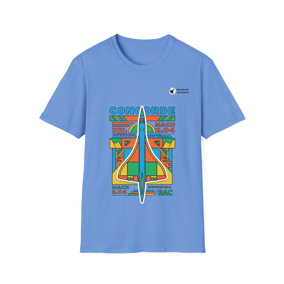 Concorde Cruise aviation graphic on a carolina blue unisex t-shirt