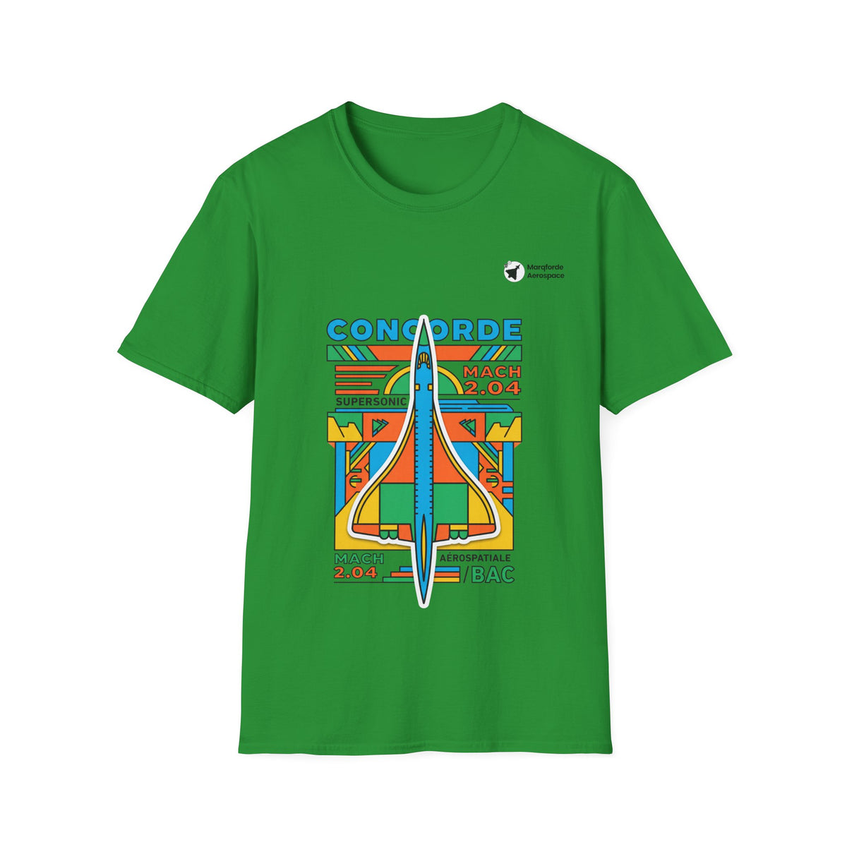 Concorde Cruise aviation graphic on an irish green unisex t-shirt