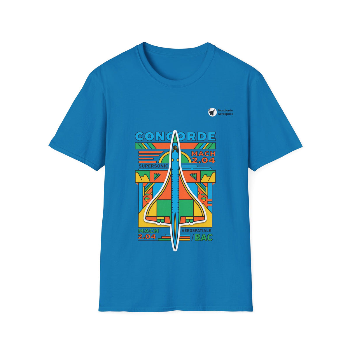 Concorde Cruise aviation graphic on a sapphire unisex t-shirt