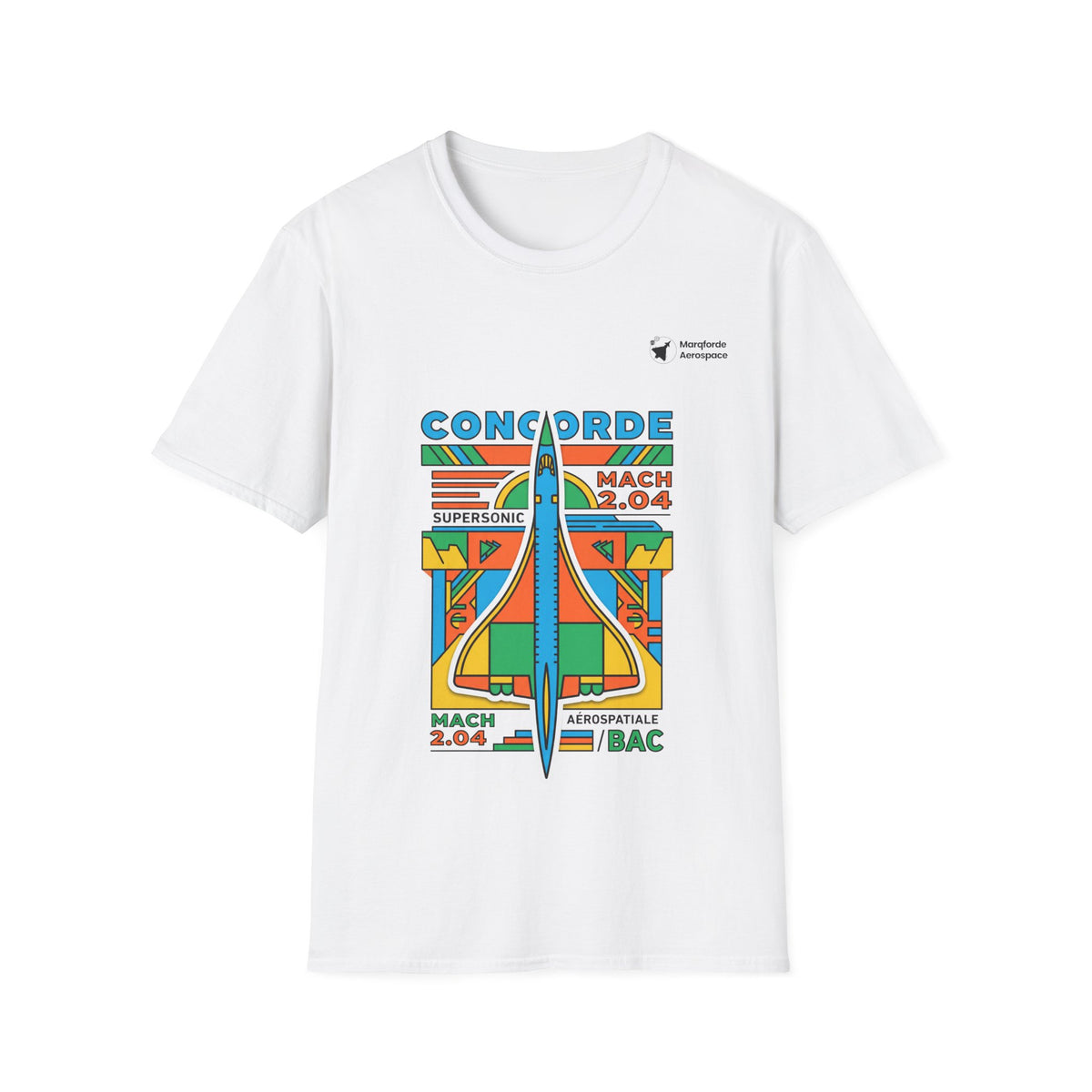 Concorde Cruise aviation graphic on a white unisex t-shirt