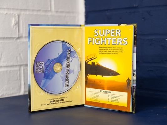 Inside view of Super Fighters case showing DVD and yellow booklet contents page.