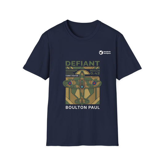 Daring Defiant aviation graphic on a navy unisex t-shirt