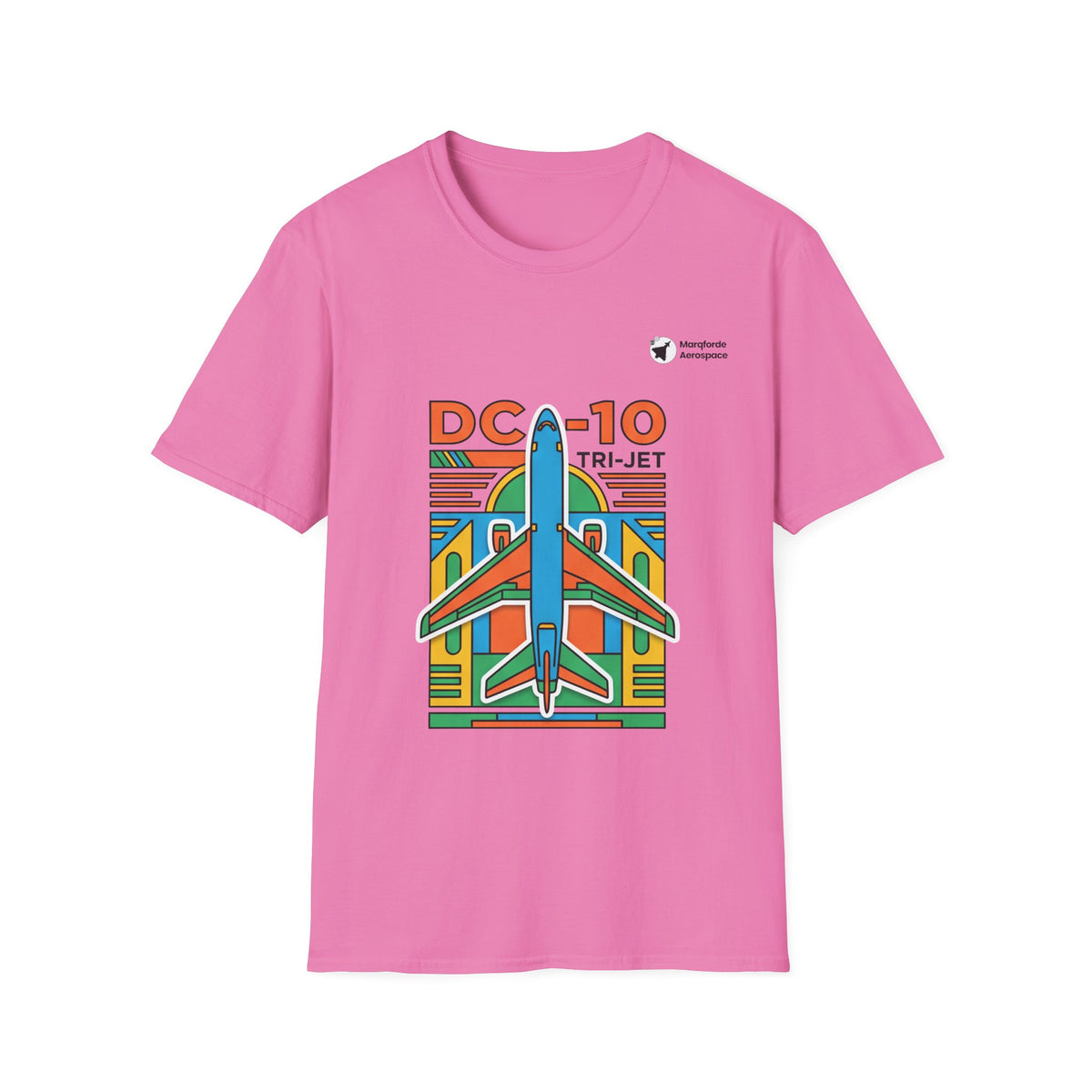 DC-10 Trijet Tribute aviation graphic on an azalea unisex t-shirt