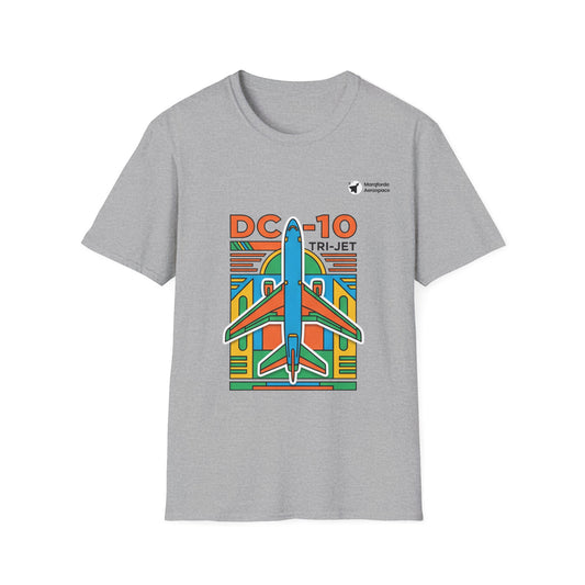 DC-10 Trijet Tribute aviation graphic on a sport grey unisex t-shirt