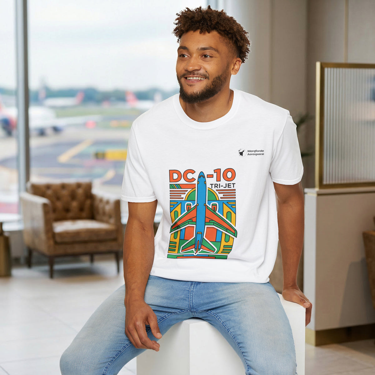 DC-10 Trijet Tribute aviation graphic on a white unisex t-shirt – view 2