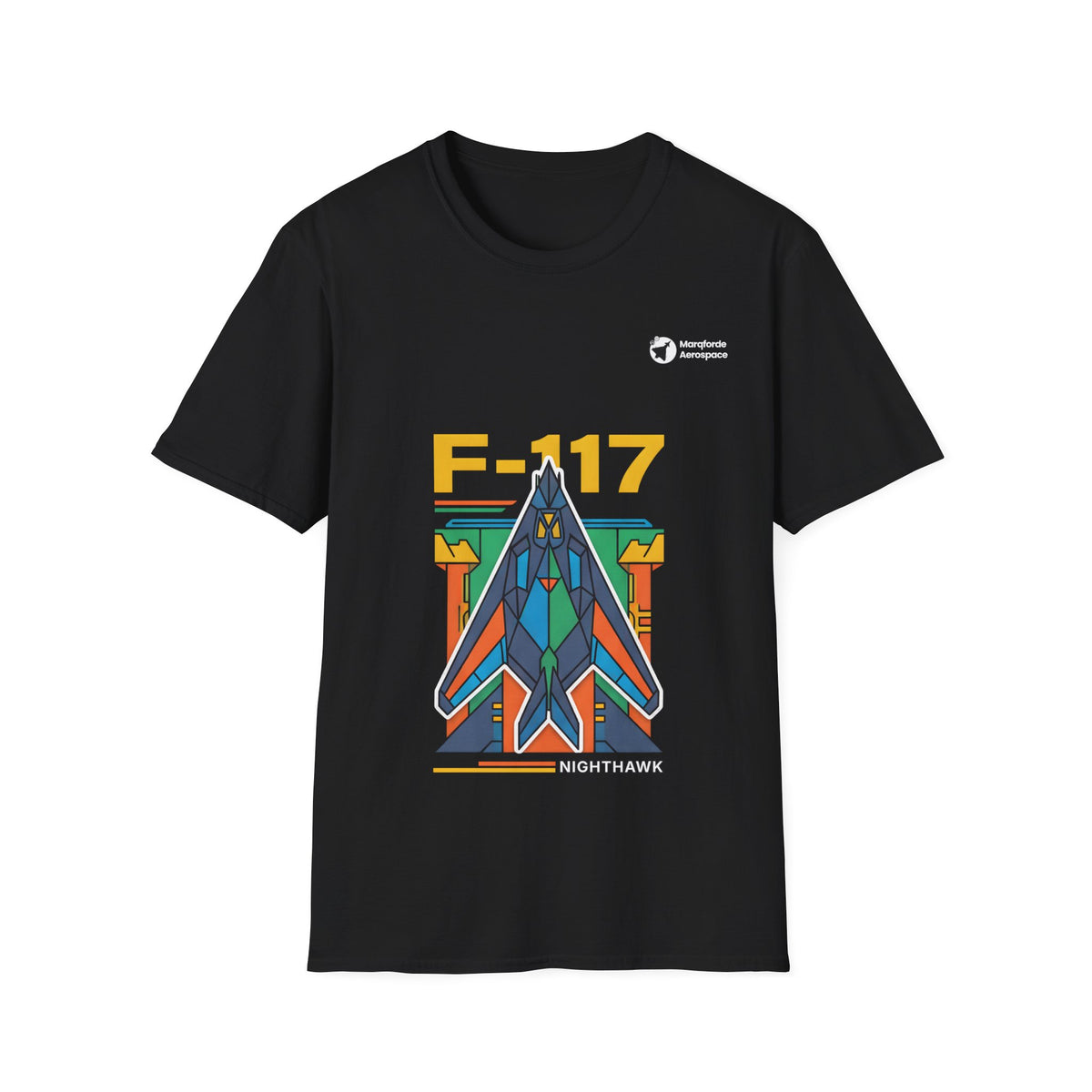 Nighthawk Neon aviation graphic on a black unisex t-shirt
