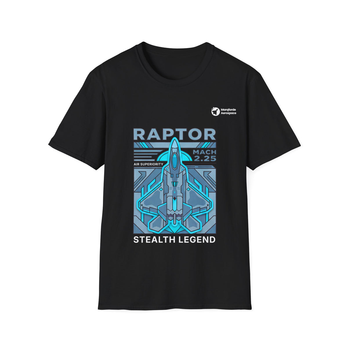 Raptor Revenge aviation graphic on a black unisex t-shirt
