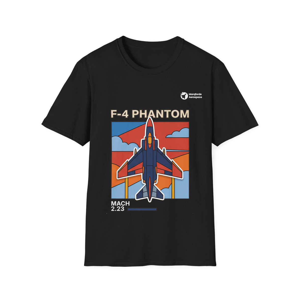 Phantom Pulse aviation graphic on a black unisex t-shirt