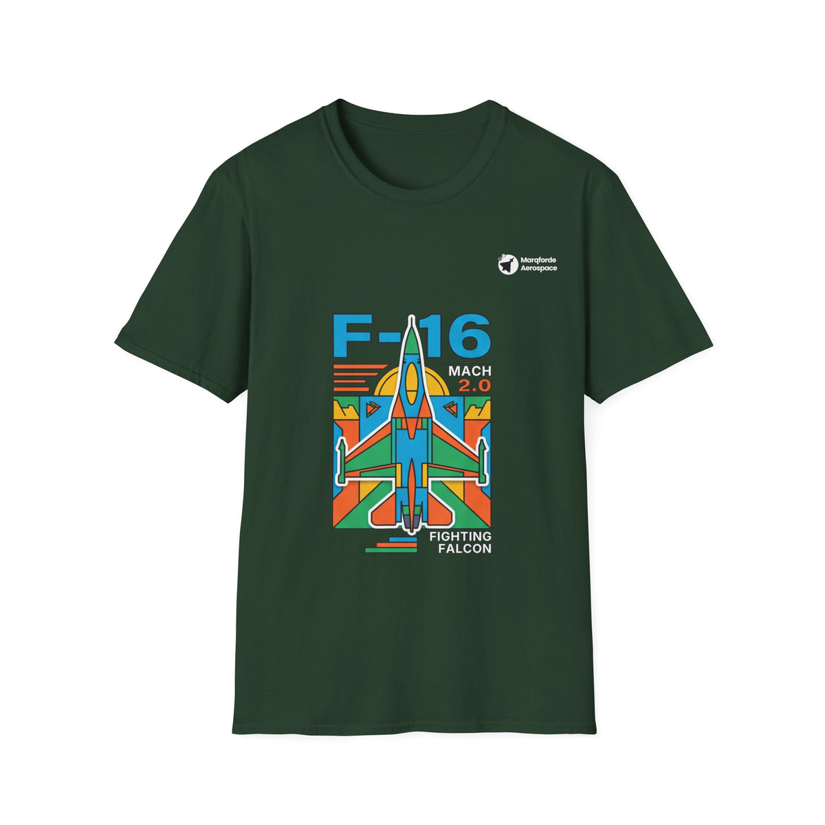 Falcon Fury aviation graphic on a forest green unisex t-shirt