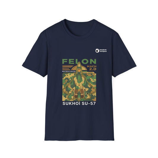 Felon Force SU-57 aviation graphic on a navy unisex t-shirt