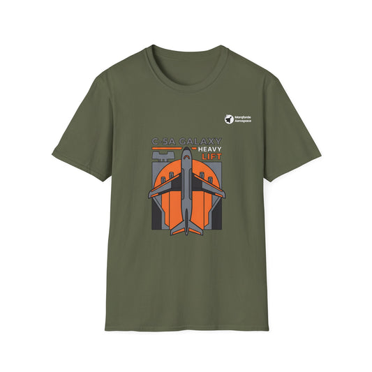 Galaxy Giant aviation graphic on a military green unisex t-shirt