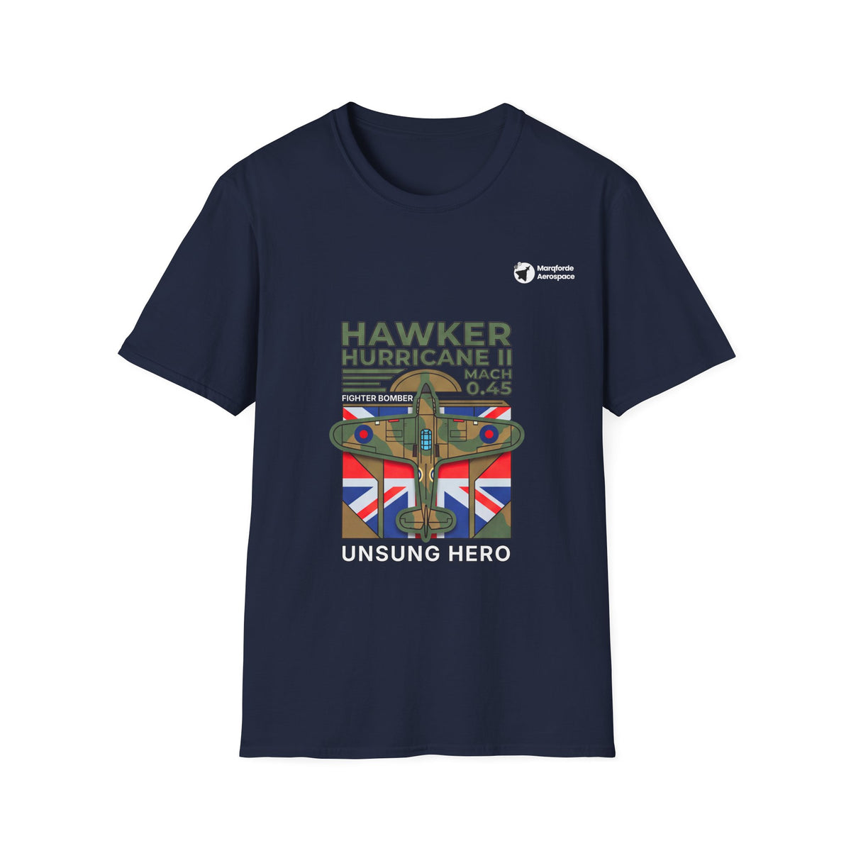 Hurricane Hallmark aviation graphic on a navy unisex t-shirt