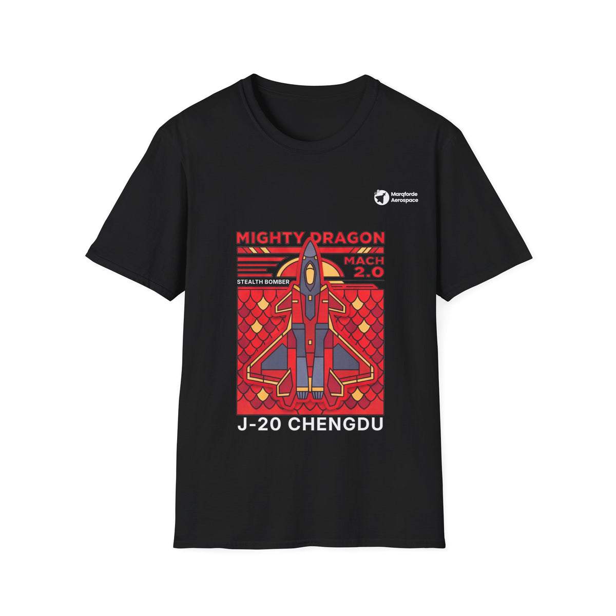 Dragon Drift J-20 aviation graphic on a black unisex t-shirt